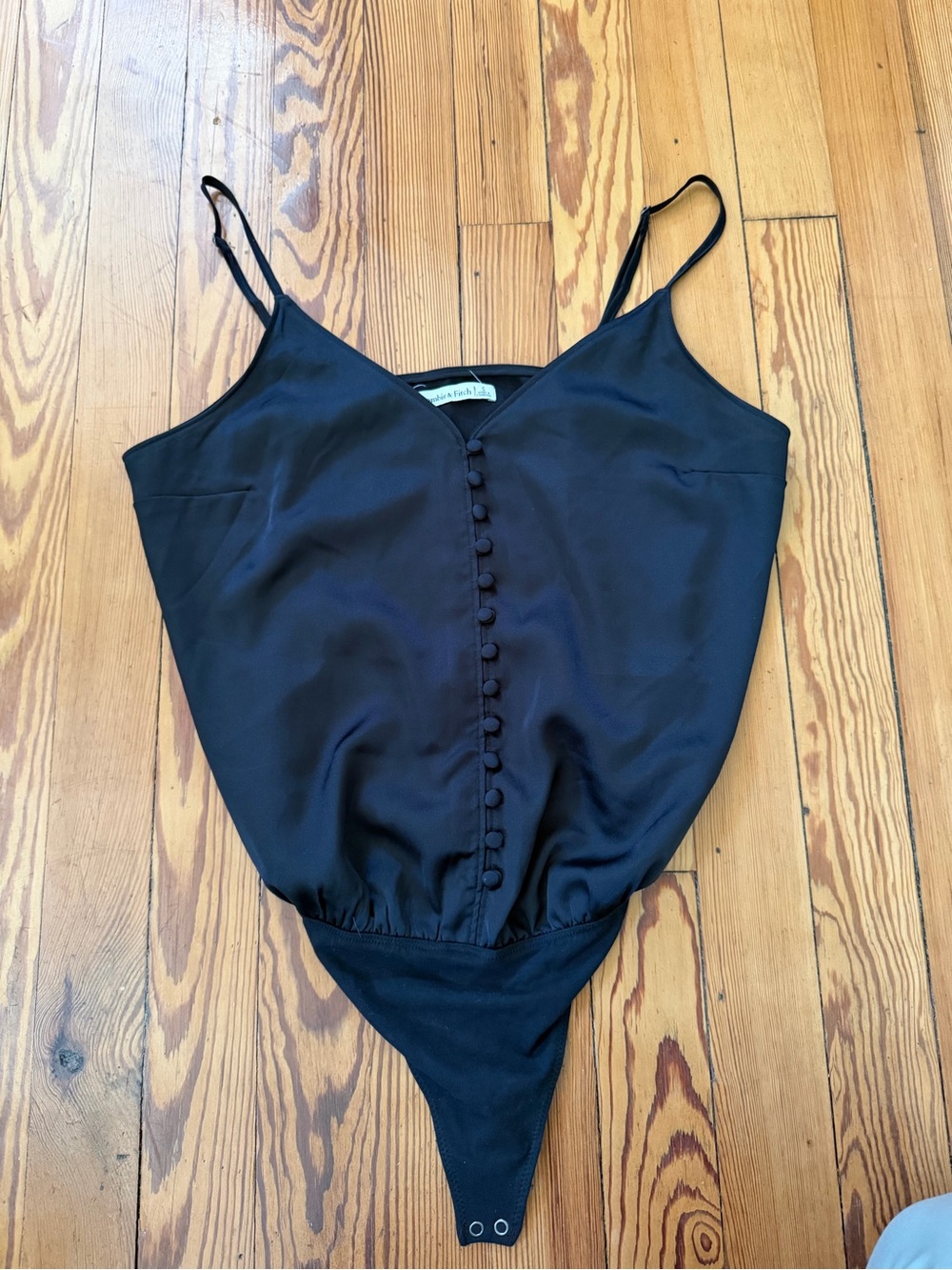 Abercrombie & Fitch Black Satin Button Front Bodysuit Adjustable Strap Top Small